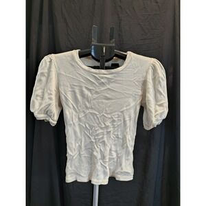 Altard State Large Puff Sleeve Cream Ivory Ribbed Fitted Top